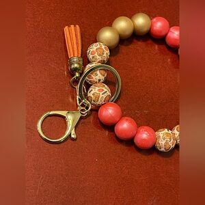 Gold and Pink Beaded Keychain Bracelet